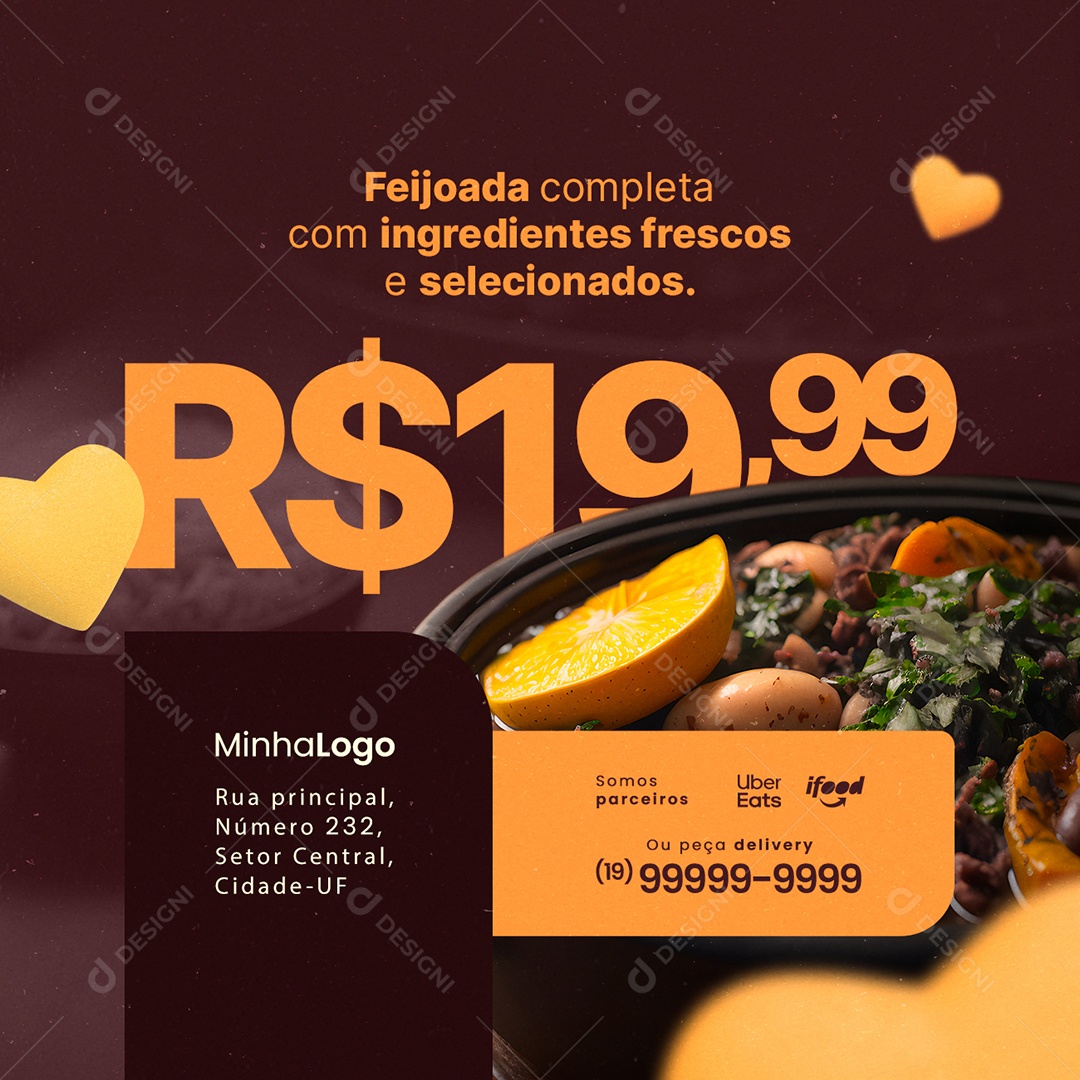 Feijoada Completa Com Ingredientes Frescos e Selecionados 19,99 Social Media PSD Editável