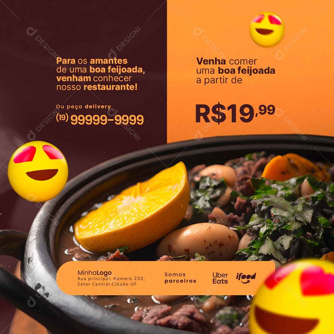 Venha Comer Uma Boa Feijoada a Partir de 19,99 Feijoada Social Media PSD Editável