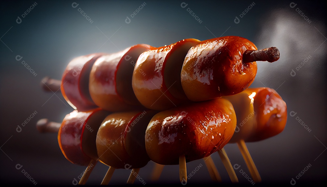 Deliciosos espetinhos de salsichas
