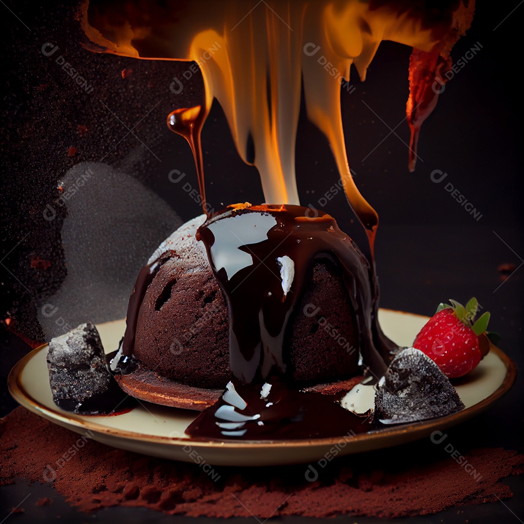 Delicioso bolo de chocolate com calda