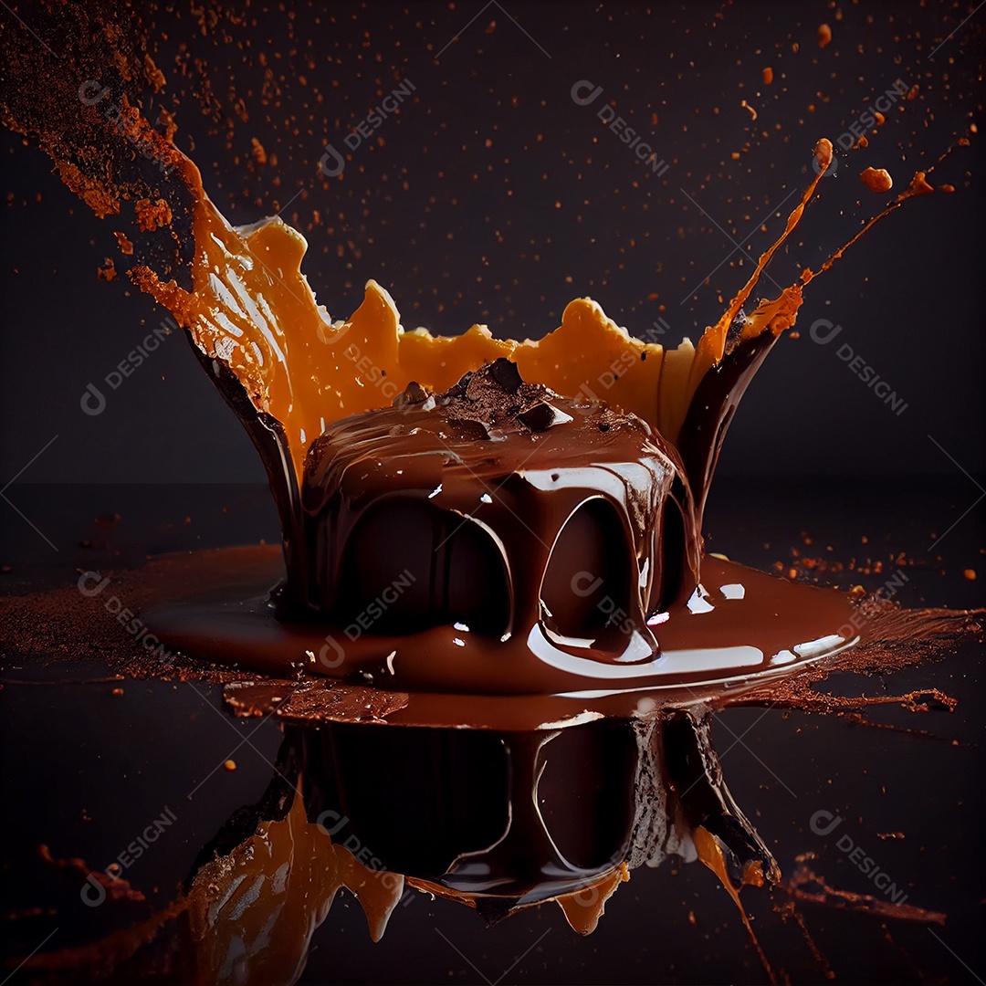 Delicioso bolo de chocolate com calda