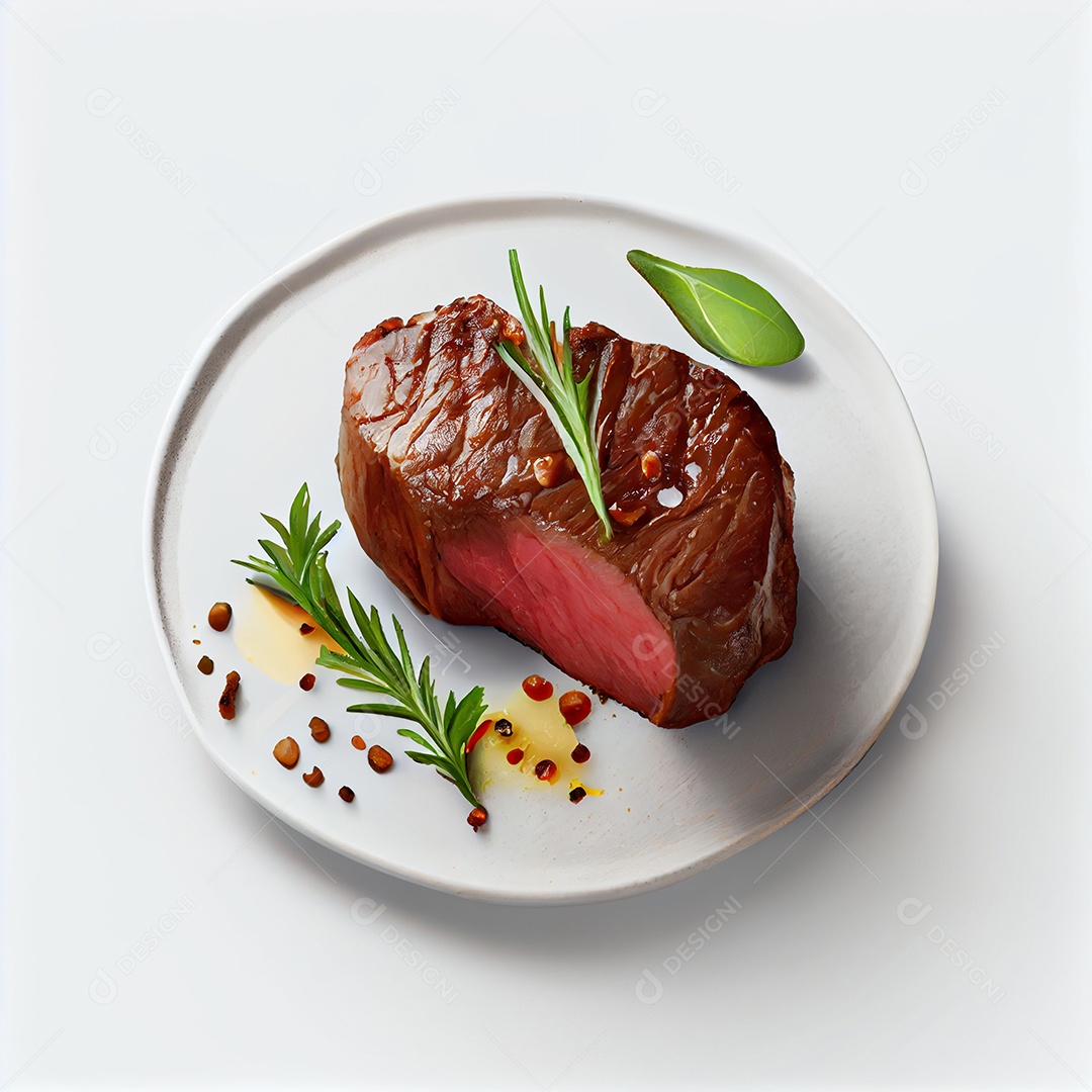 Bife suculento grelhado em prato branco