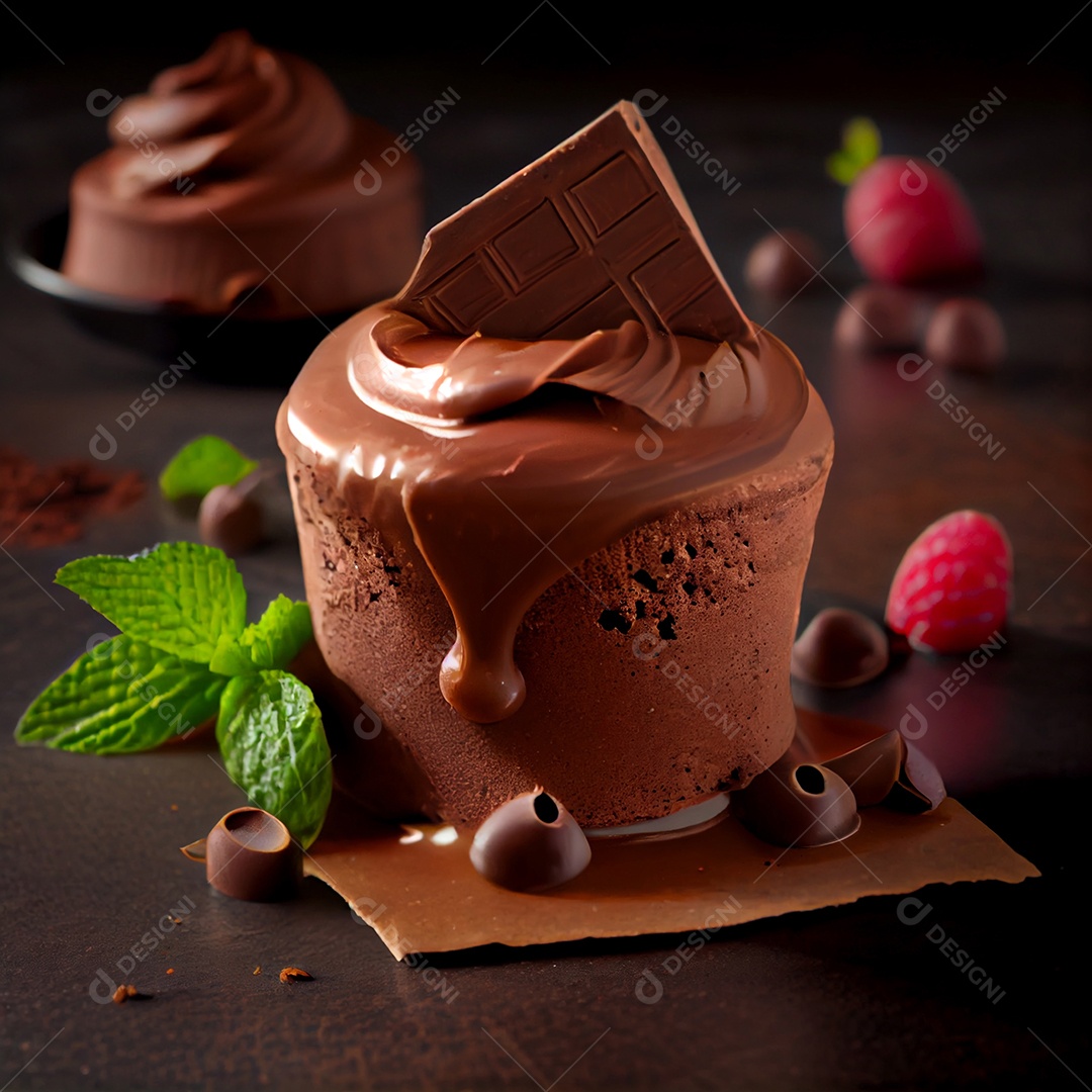 Taça de sobremesa mousse de chocolate