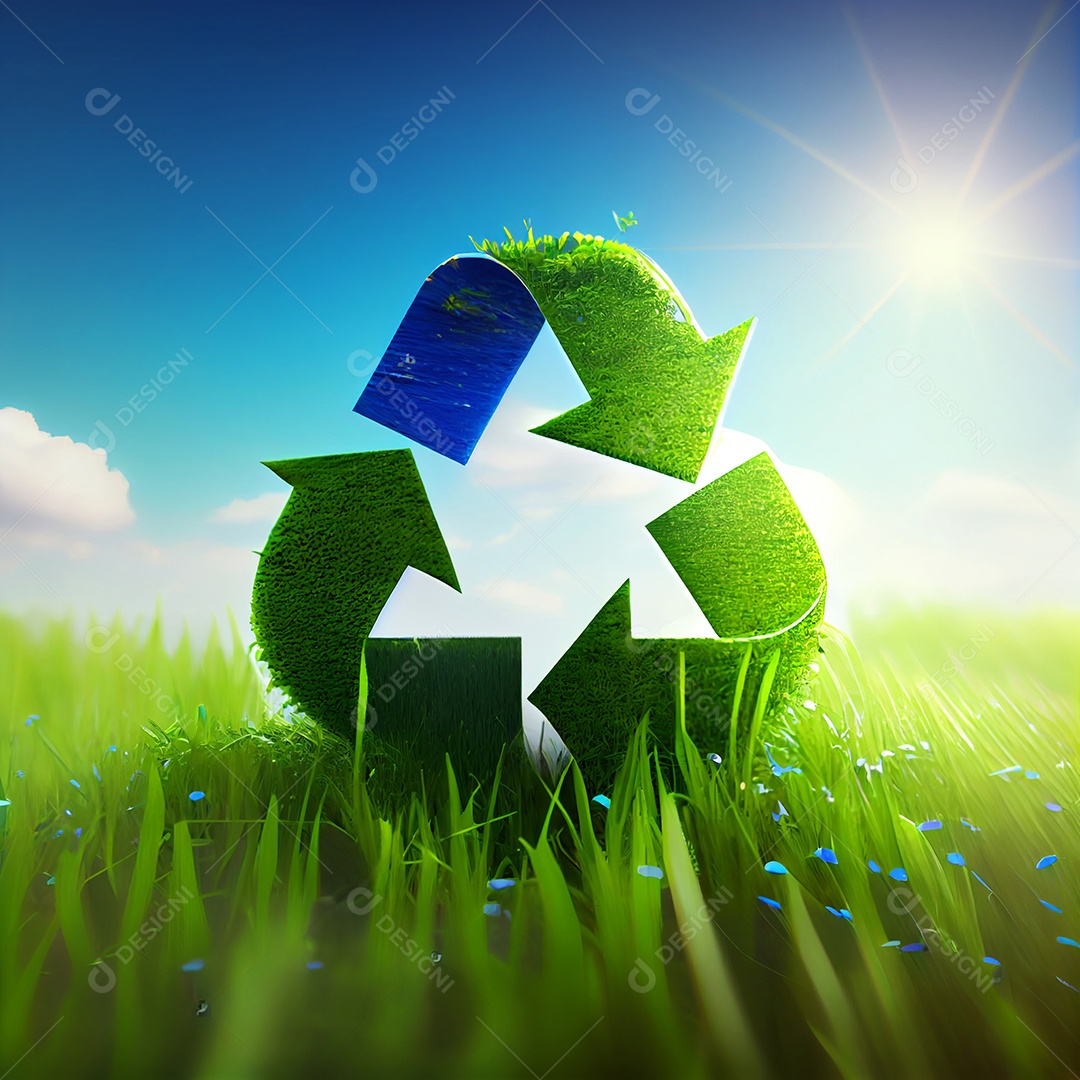 Símbolo verde de reciclar com fundo de natureza