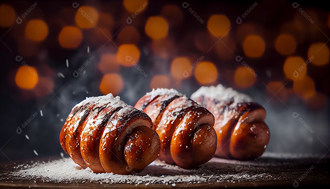 Salsichas grelhadas na churrasqueira