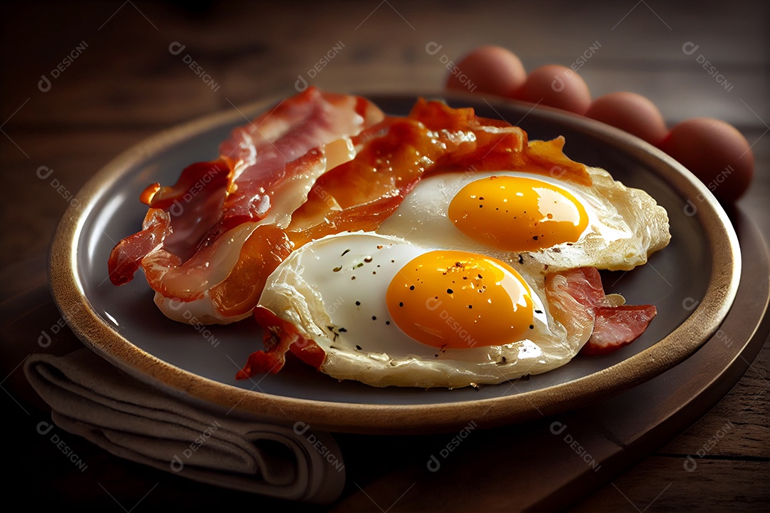 Deliciosa refeição de ovos com bacon