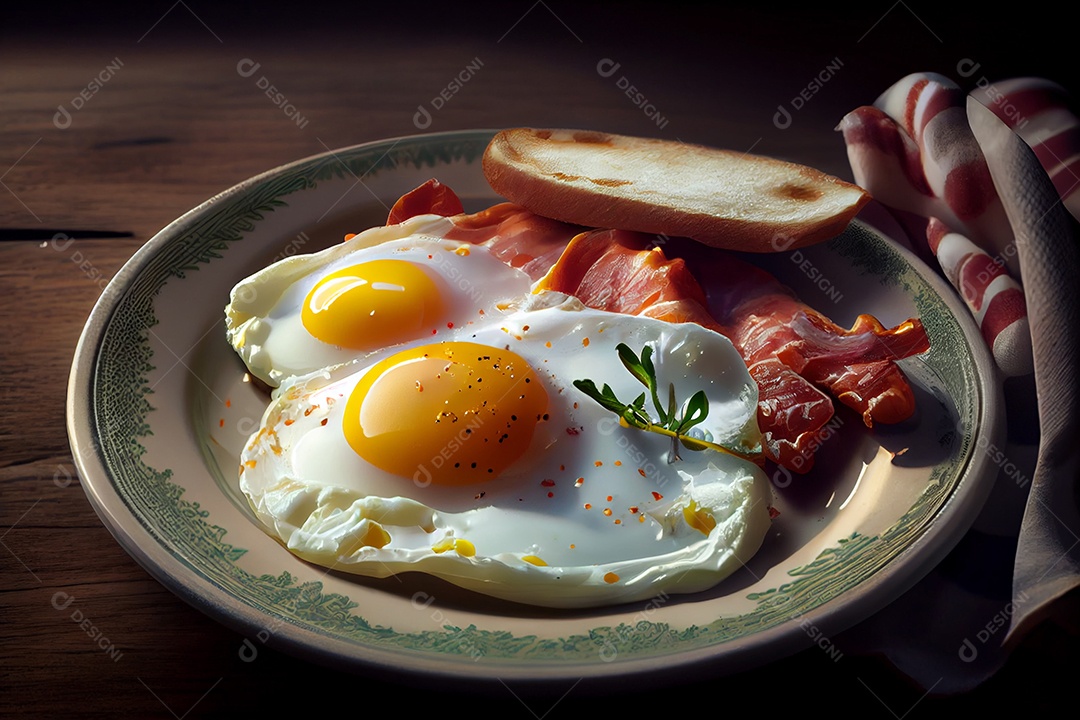 Deliciosa refeição de ovos com bacon