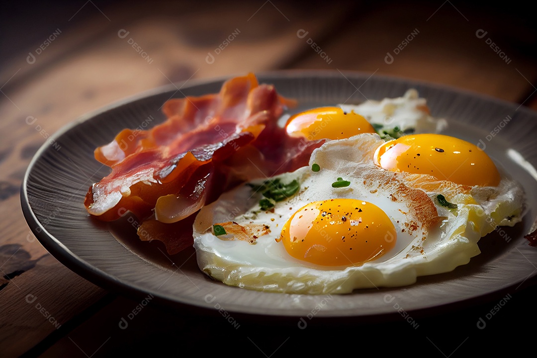 Deliciosa refeição de ovos com bacon