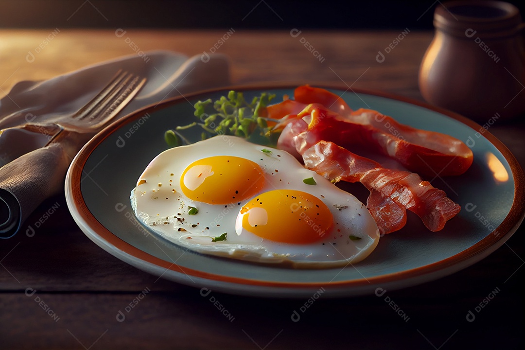 Deliciosa refeição de ovos com bacon