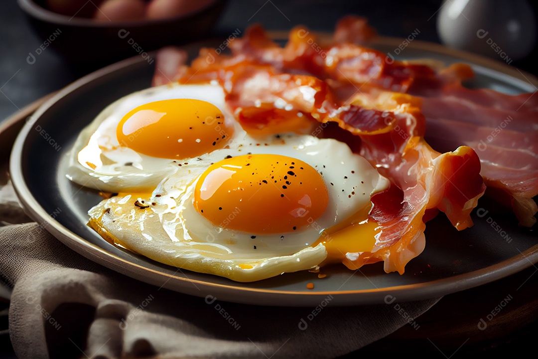 Deliciosa refeição de ovos com bacon