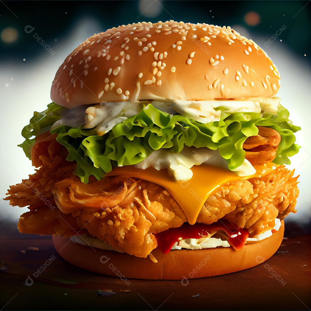 Delicioso hambúrguer de frango empanado