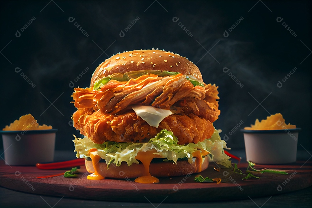 Delicioso hambúrguer de frango empanado