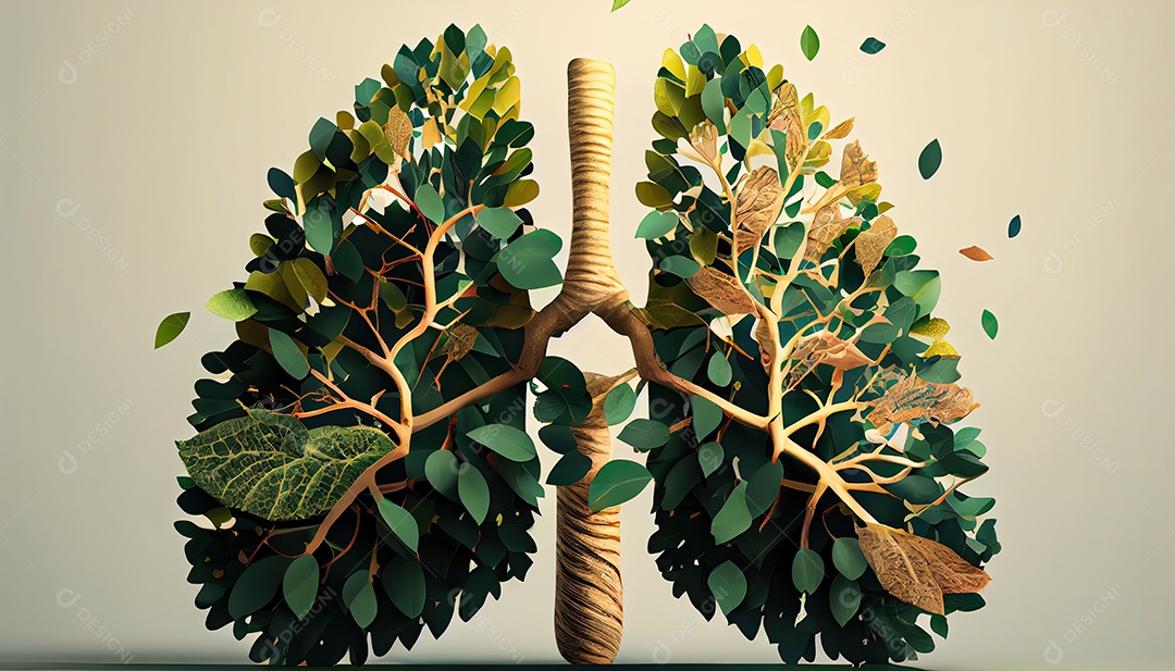 Os pulmões humanos são feitos de galhos de árvores com folhas conceito de Forma Orgânica e Metáfora Dia da Terra a importância de amar a natureza