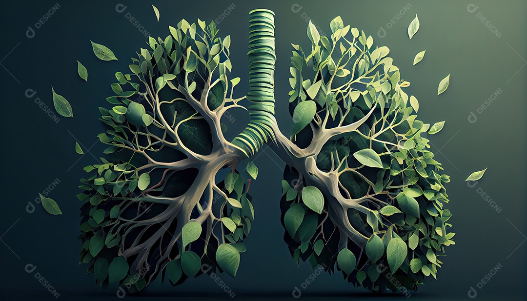 Os pulmões humanos são feitos de galhos de árvores com folhas conceito de Forma Orgânica e Metáfora Dia da Terra a importância de amar a natureza