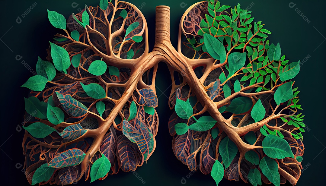 Os pulmões humanos são feitos de galhos de árvores com folhas conceito de Forma Orgânica e Metáfora Dia da Terra a importância de amar a natureza
