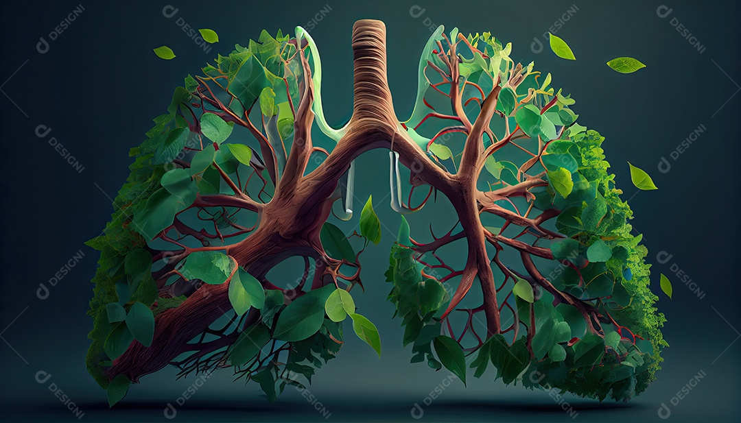 Os pulmões humanos são feitos de galhos de árvores com folhas conceito de Forma Orgânica e Metáfora Dia da Terra a importância de amar a natureza