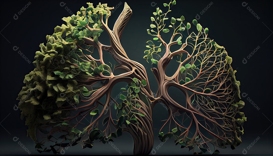 Os pulmões humanos são feitos de galhos de árvores com folhas conceito de Forma Orgânica e Metáfora Dia da Terra a importância de amar a natureza