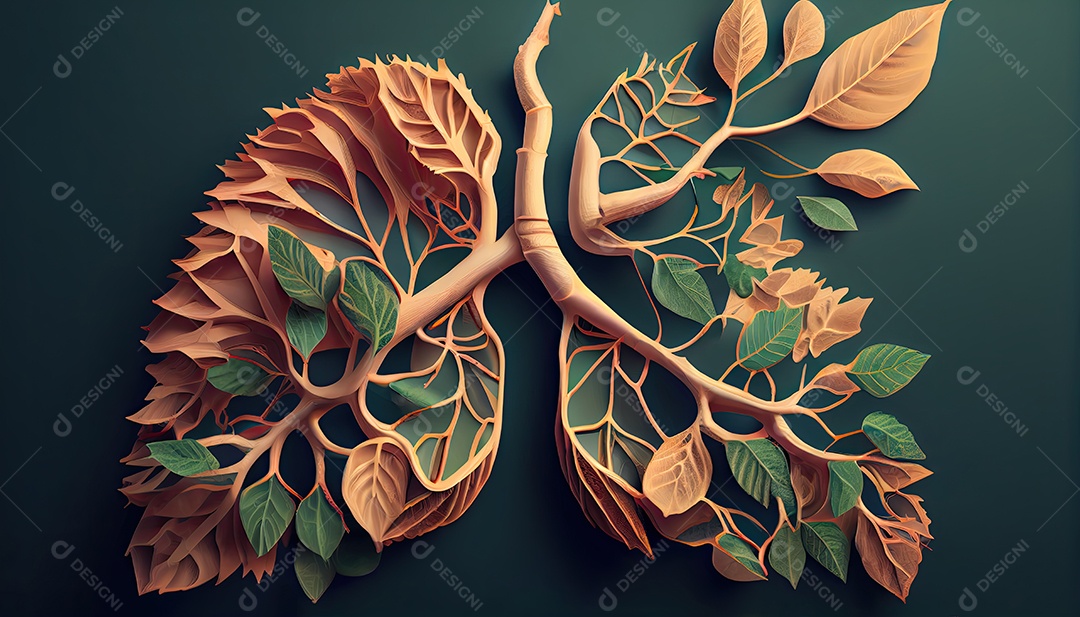 Os pulmões humanos são feitos de galhos de árvores com folhas conceito de Forma Orgânica e Metáfora Dia da Terra a importância de amar a natureza
