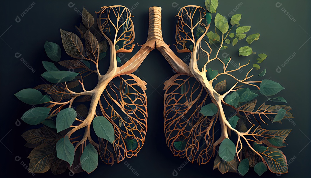 Os pulmões humanos são feitos de galhos de árvores com folhas conceito de Forma Orgânica e Metáfora Dia da Terra a importância de amar a natureza