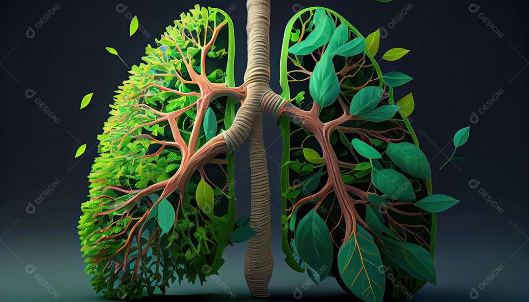 Os pulmões humanos são feitos de galhos de árvores com folhas conceito de Forma Orgânica e Metáfora Dia da Terra a importância de amar a natureza