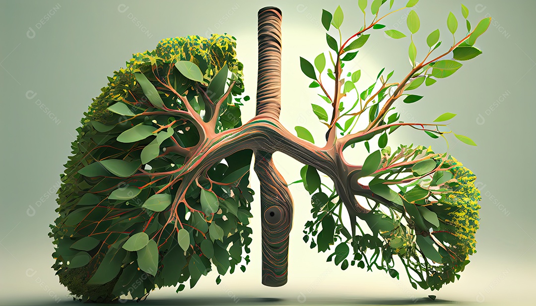 Os pulmões humanos são feitos de galhos de árvores com folhas conceito de Forma Orgânica e Metáfora Dia da Terra a importância de amar a natureza