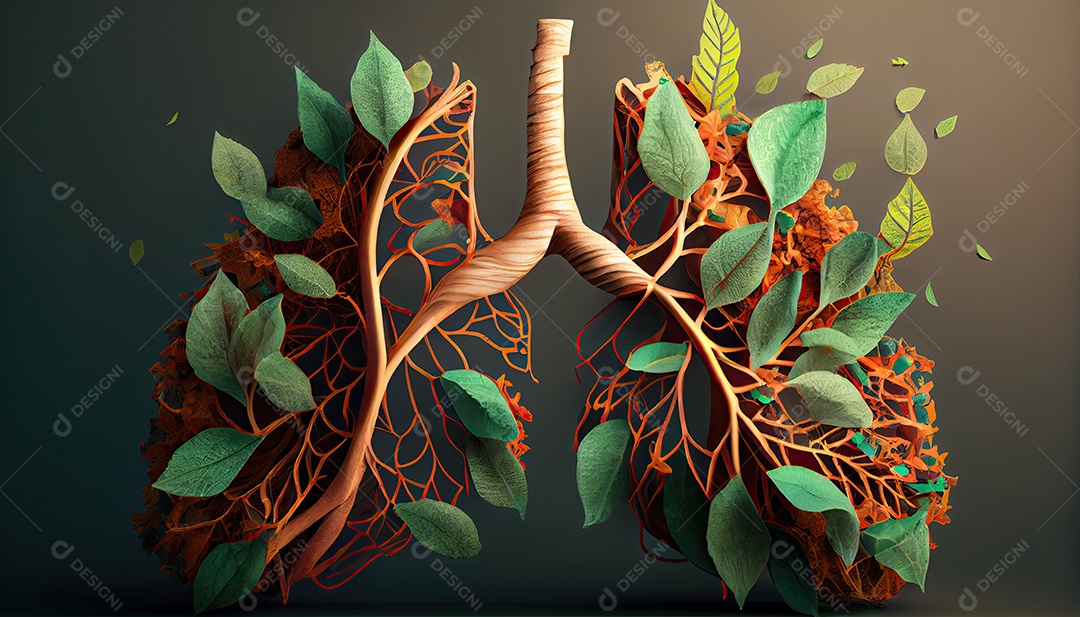 Os pulmões humanos são feitos de galhos de árvores com folhas conceito de Forma Orgânica e Metáfora Dia da Terra a importância de amar a natureza