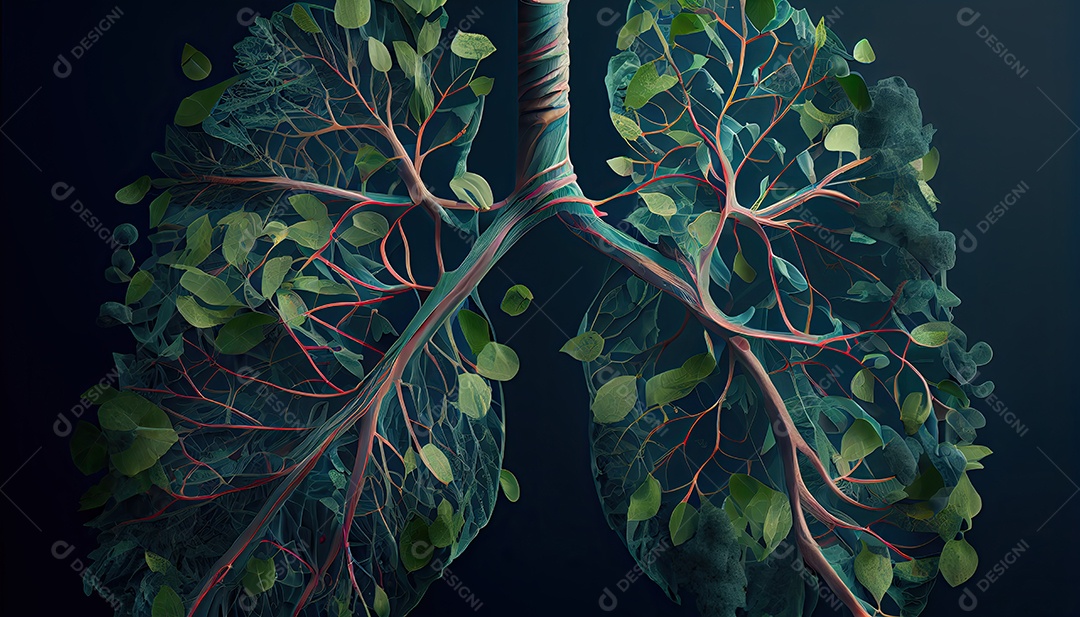 Os pulmões humanos são feitos de galhos de árvores com folhas conceito de Forma Orgânica e Metáfora Dia da Terra a importância de amar a natureza