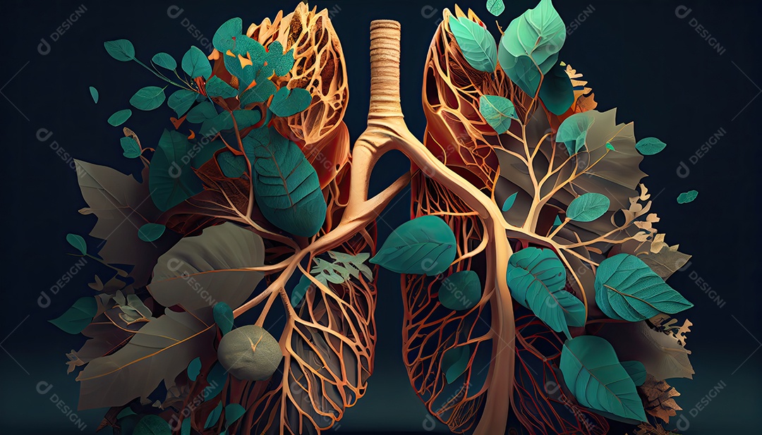 Os pulmões humanos são feitos de galhos de árvores com folhas conceito de Forma Orgânica e Metáfora Dia da Terra a importância de amar a natureza