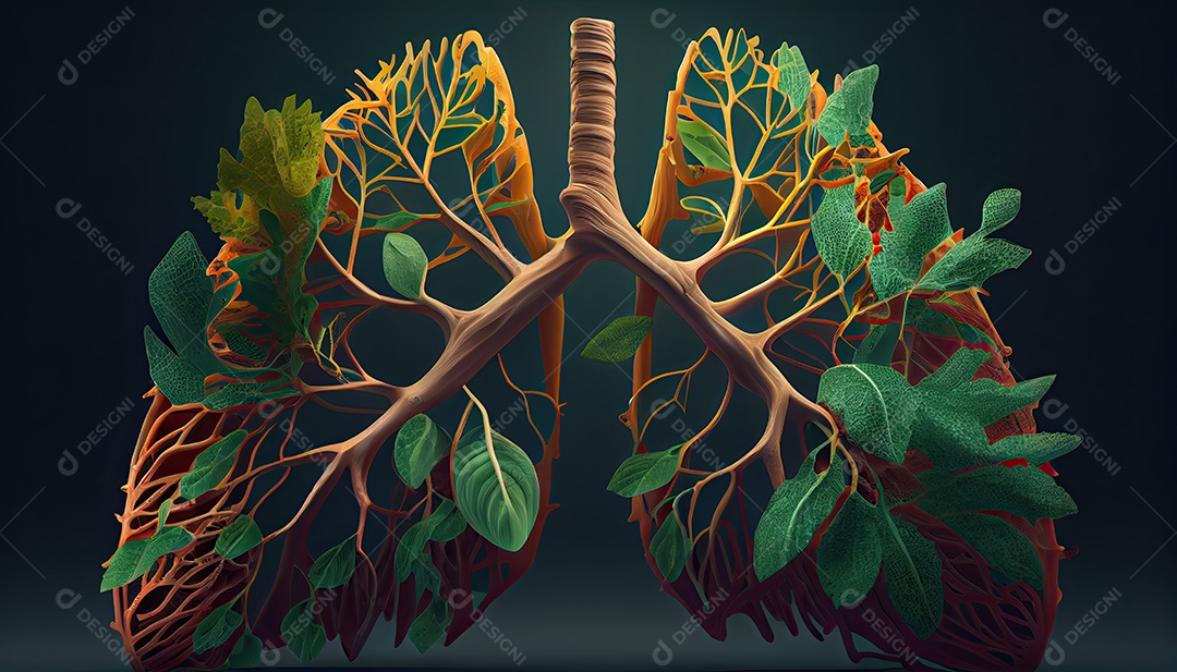 Os pulmões humanos são feitos de galhos de árvores com folhas conceito de Forma Orgânica e Metáfora Dia da Terra a importância de amar a natureza