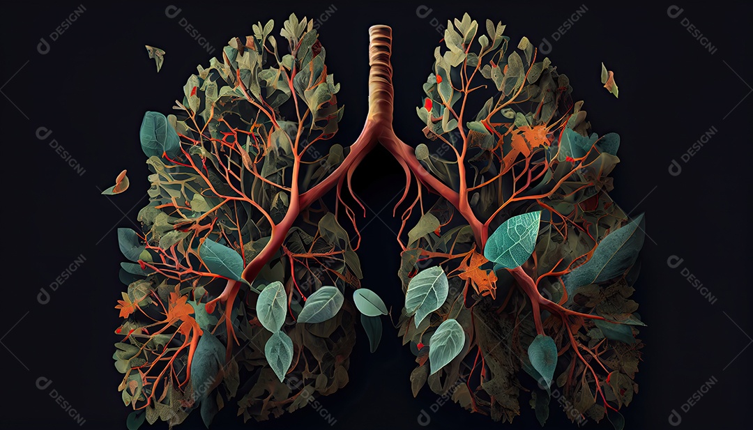 Os pulmões humanos são feitos de galhos de árvores com folhas conceito de Forma Orgânica e Metáfora Dia da Terra a importância de amar a natureza