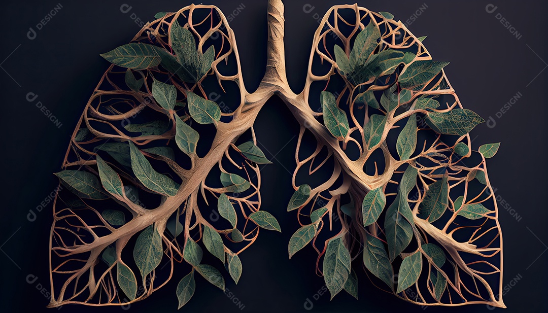 Os pulmões humanos são feitos de galhos de árvores com folhas conceito de Forma Orgânica e Metáfora Dia da Terra a importância de amar a natureza