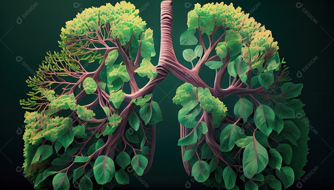 Os pulmões humanos são feitos de galhos de árvores com folhas conceito de Forma Orgânica e Metáfora Dia da Terra a importância de amar a natureza