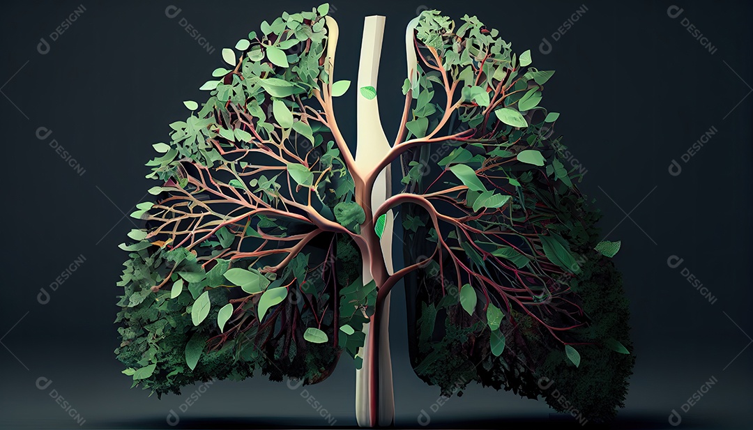 Os pulmões humanos são feitos de galhos de árvores com folhas conceito de Forma Orgânica e Metáfora Dia da Terra a importância de amar a natureza