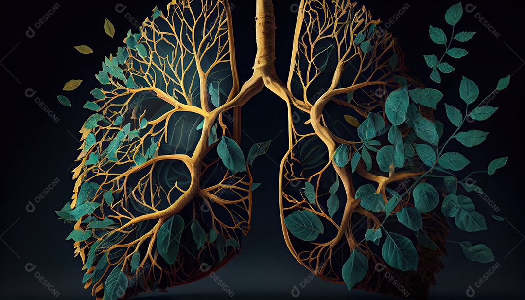 Os pulmões humanos são feitos de galhos de árvores com folhas conceito de Forma Orgânica e Metáfora Dia da Terra a importância de amar a natureza