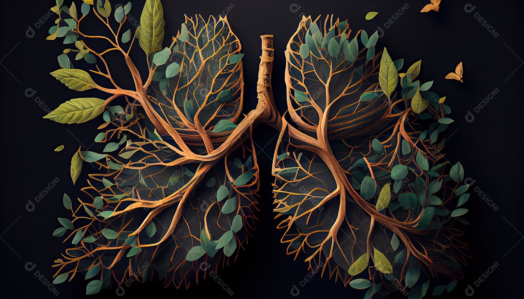 Os pulmões humanos são feitos de galhos de árvores com folhas conceito de Forma Orgânica e Metáfora Dia da Terra a importância de amar a natureza