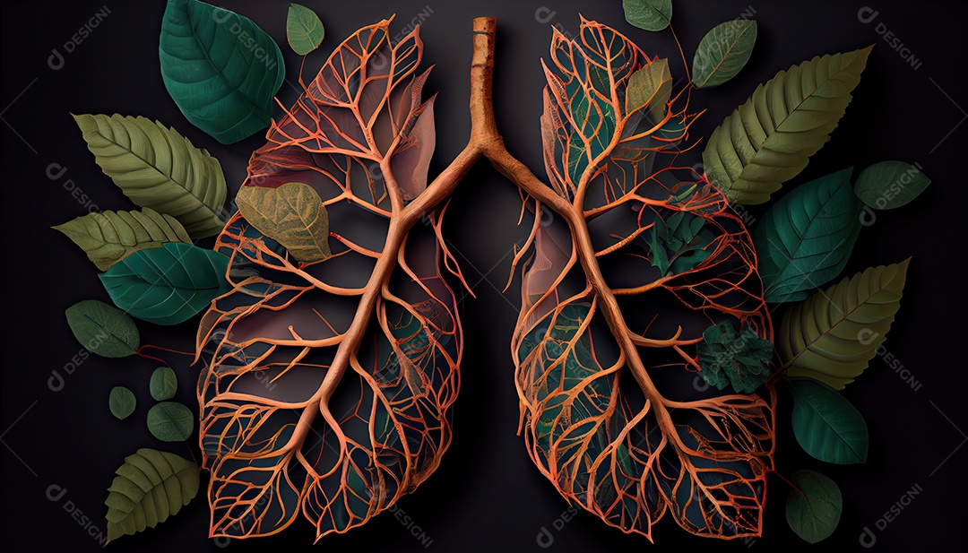 Os pulmões humanos são feitos de galhos de árvores com folhas conceito de Forma Orgânica e Metáfora Dia da Terra a importância de amar a natureza
