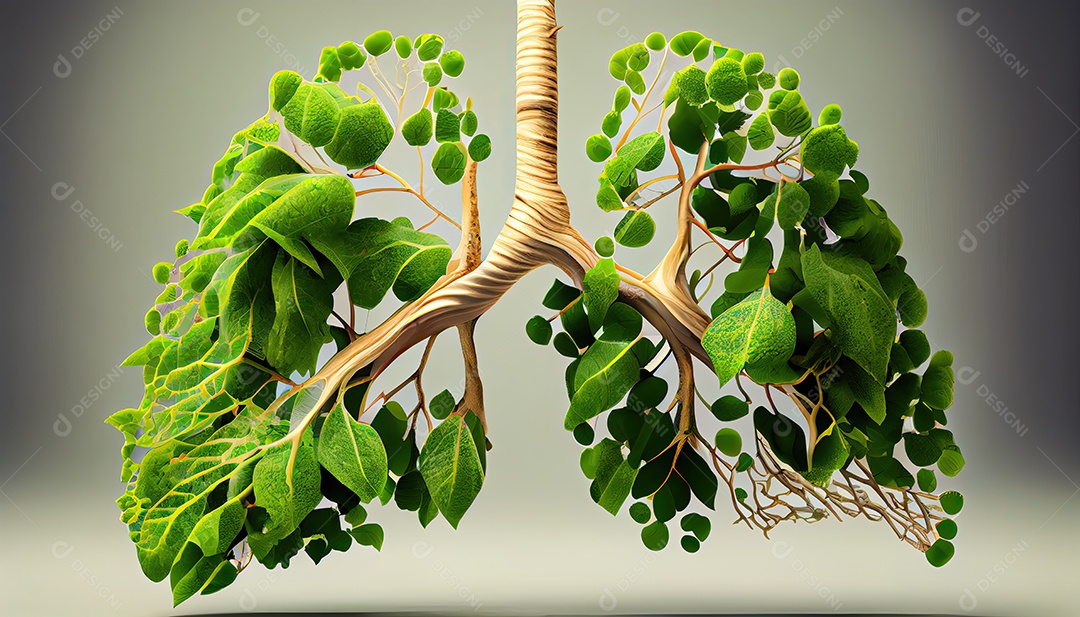 Os pulmões humanos são feitos de galhos de árvores com folhas conceito de Forma Orgânica e Metáfora Dia da Terra a importância de amar a natureza