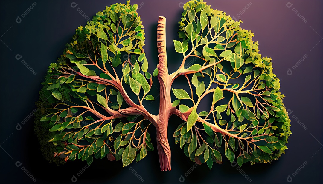 Os pulmões humanos são feitos de galhos de árvores com folhas conceito de Forma Orgânica e Metáfora Dia da Terra a importância de amar a natureza