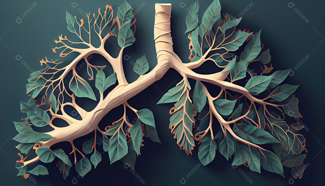 Os pulmões humanos são feitos de galhos de árvores com folhas conceito de Forma Orgânica e Metáfora Dia da Terra a importância de amar a natureza