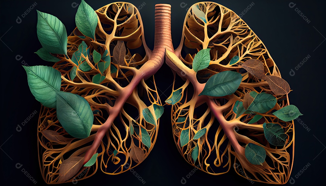 Os pulmões humanos são feitos de galhos de árvores com folhas conceito de Forma Orgânica e Metáfora Dia da Terra a importância de amar a natureza