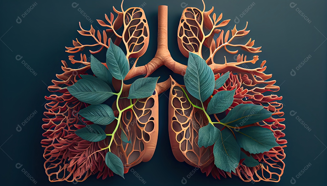 Os pulmões humanos são feitos de galhos de árvores com folhas conceito de Forma Orgânica e Metáfora Dia da Terra a importância de amar a natureza
