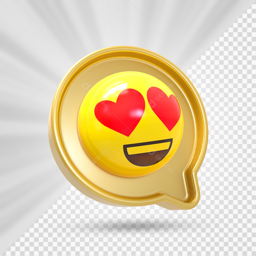 Emoji Dourado Reação Apaixonado Olhos De Coração Elemento 3D Para Composição PSD