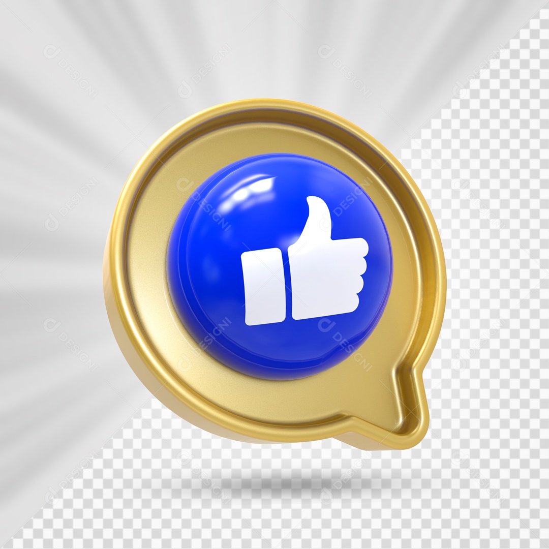Emoji Dourado de Like Branco e Azul Elemento 3D Para Composição PSD