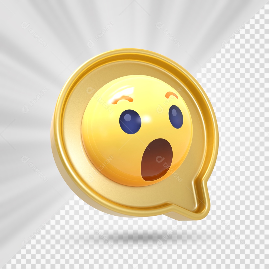 Emoji Dourado Reação Uau Elemento 3D Para Composição PSD