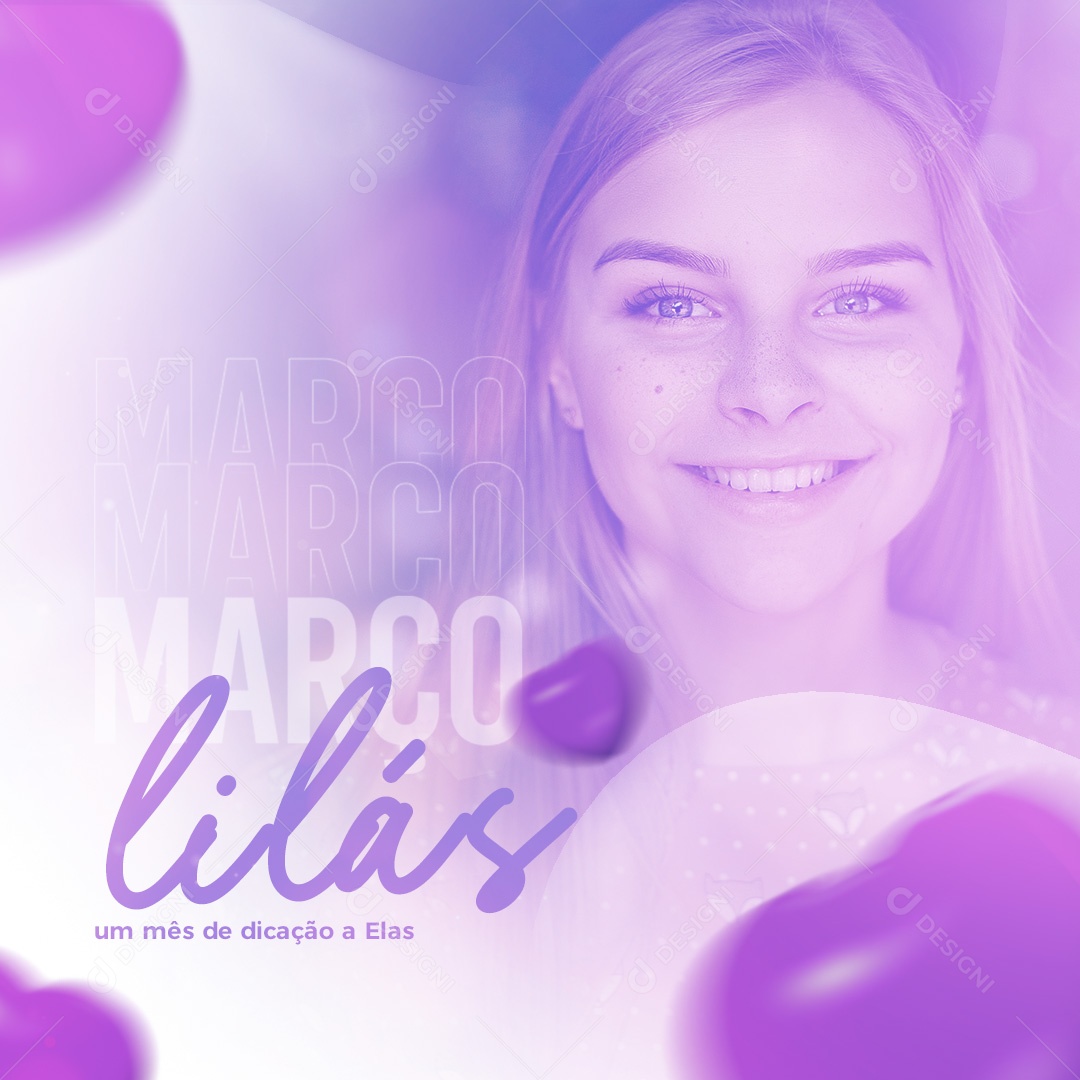 Março Lilás Conscientização e Combate ao Câncer de Colo de Útero Social Media PSD Editável