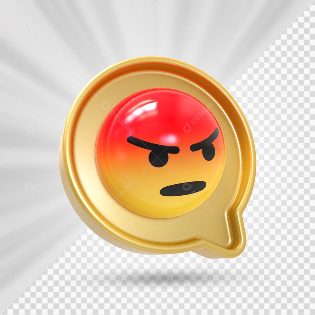 Emoji Dourado 3D Reação Raiva Elemento Para Composição PSD