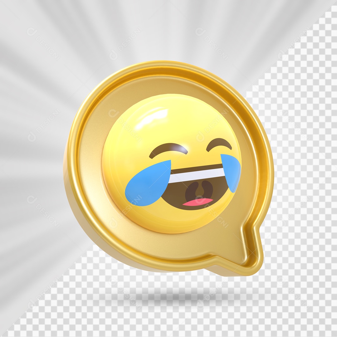 Emoji de Comentário Dourado Chorando de Alegria Elemento 3D Para Composição PSD