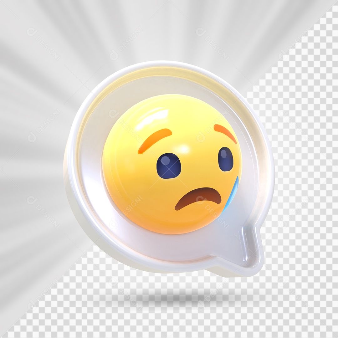 Emoji Branco Reação Triste Com Lagrima Elemento 3D Para Composição PSD