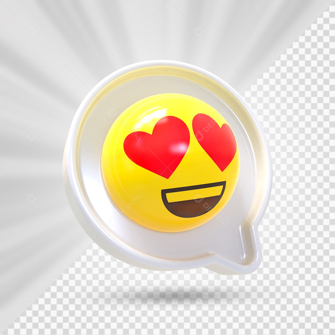 Emoji Branco Reação Apaixonado Olhos De Coração Elemento 3D Para Composição PSD