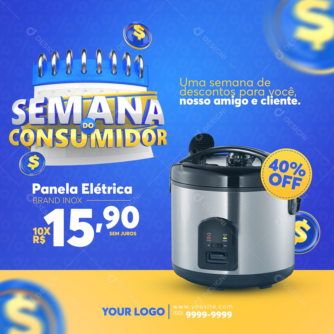 Semana Do Consumidor Panela Elétrica 15,90 40% Off Eletrodomésticos Social Media PSD Editável